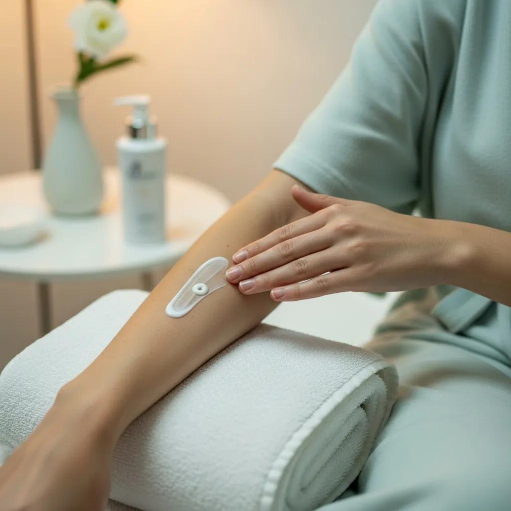Client applying sunscreen after laser hair removal, highlighting the importance of aftercare