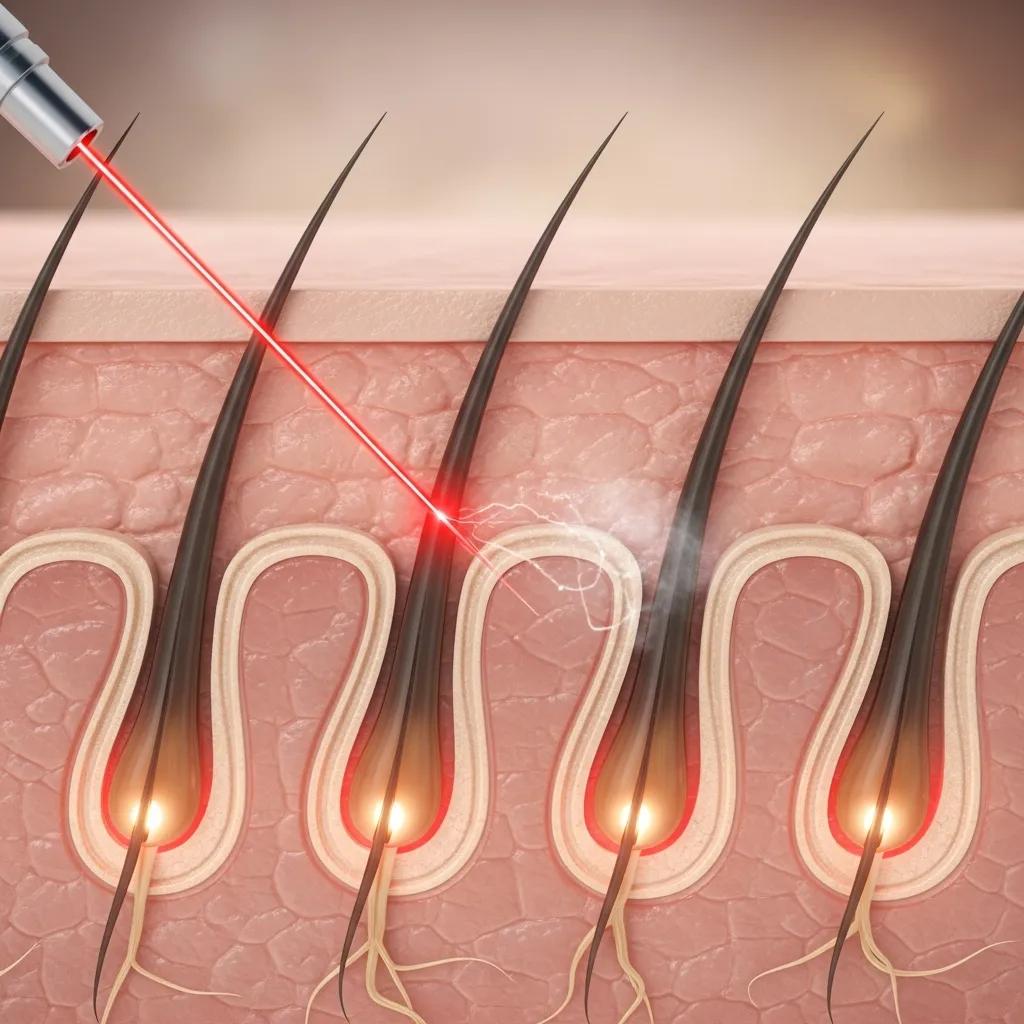 Close-up of laser targeting hair follicles, illustrating the technology's precision and effectiveness